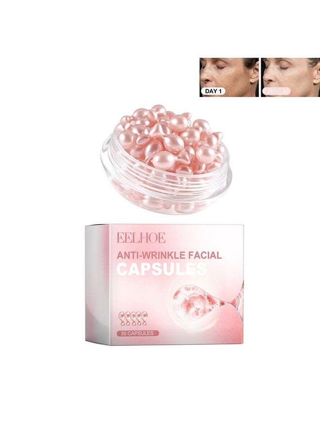 إيلهو كبسولات الوجه المضادة للتجاعيد، كبسولات فيتامين E للوجه، كبسولات سيروم حمض الهيالورونيك، سيروم مضاد للشيخوخة للوجه، إصلاح نشط للبشرة، يدعم تفتيح البشرة وإصلاح البقع الداكنة. - Image 1